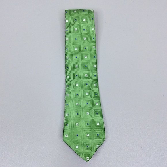 MICHAEL Michael Kors Mens Neck Tie Green Blue Geometric 100% Silk - Picture 2 of 3